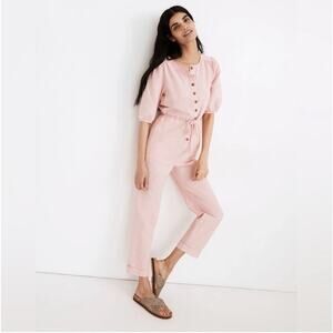 Madewell Pink Puff Sleeve Linen-Blend Jumpsuit Size Small New with tag